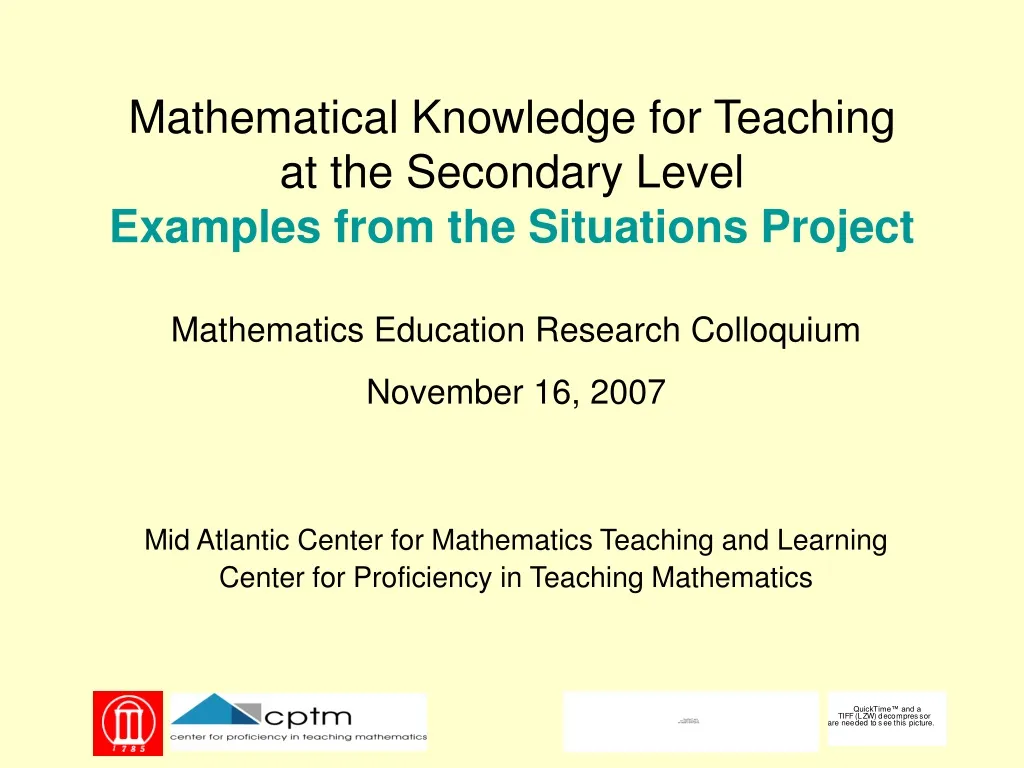 mathematical knowledge for teaching at the secondary level examples from the situations project