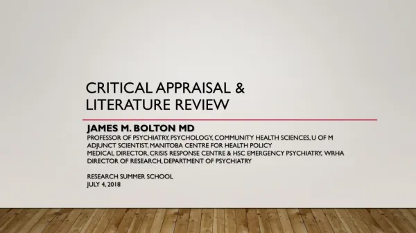 Critical Appraisal &amp; Literature review