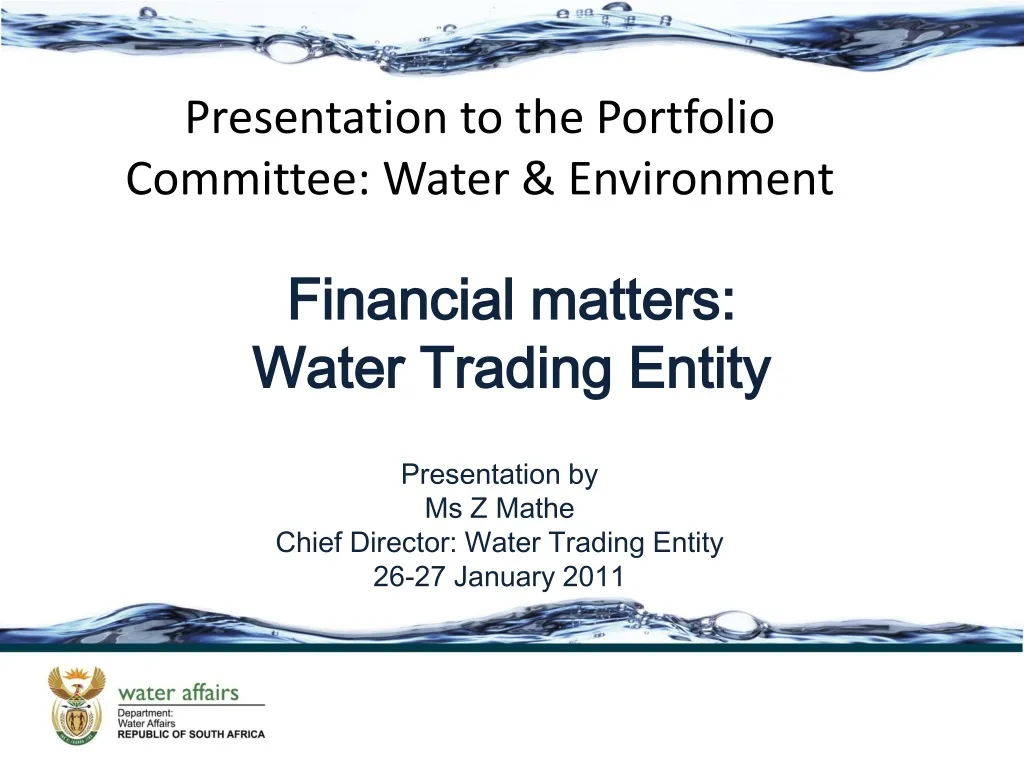 presentation to the portfolio committee water