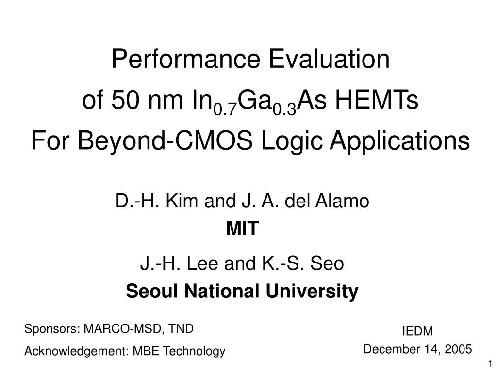 performance evaluation of 50 nm in 0 7 ga 0 3 as hemts for beyond cmos logic applications