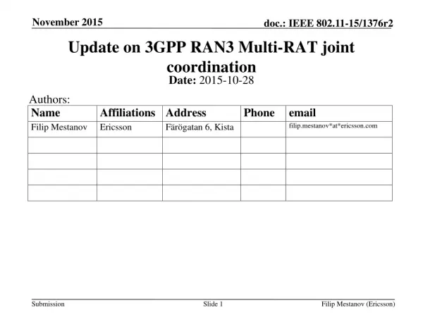 Update on 3GPP RAN3 Multi-RAT joint coordination