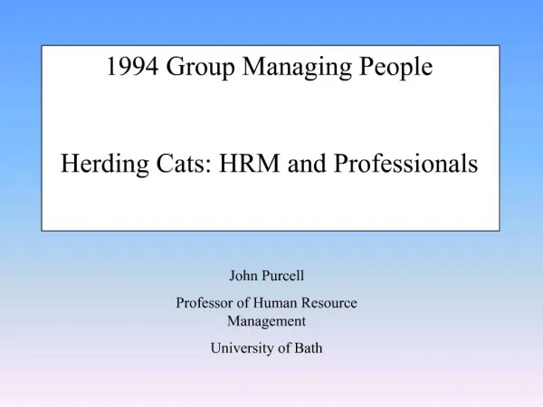 1994 Group Managing People Herding Cats: HRM and Professionals