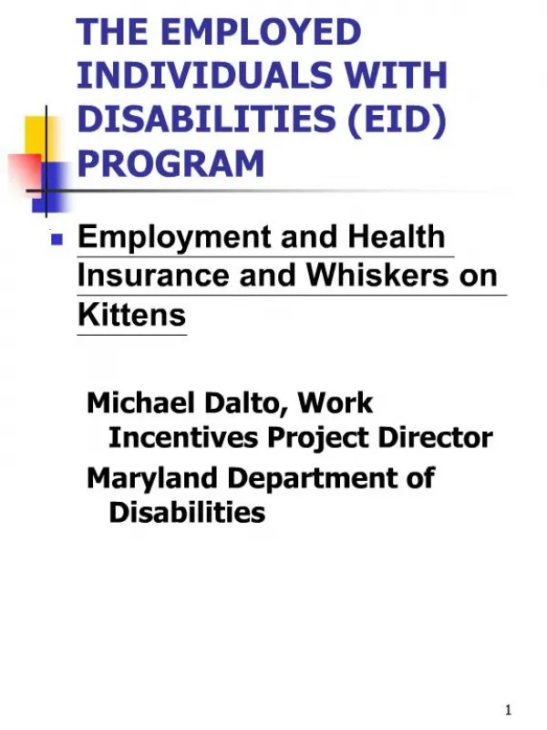 THE EMPLOYED INDIVIDUALS WITH DISABILITIES EID PROGRAM