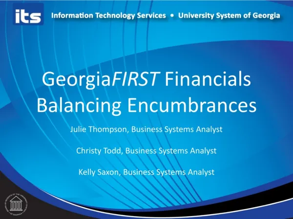 Georgia FIRST Financials Balancing Encumbrances