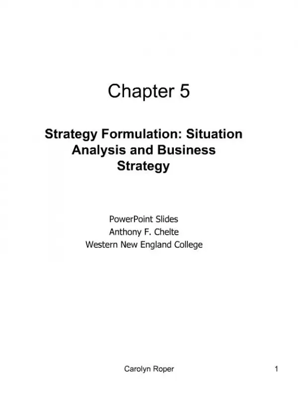 Strategy Formulation: Situation Analysis and Business Strategy PowerPoint Slides Anthony F. Chelte Western New England