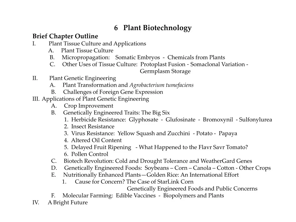 6 plant biotechnology brief chapter outline