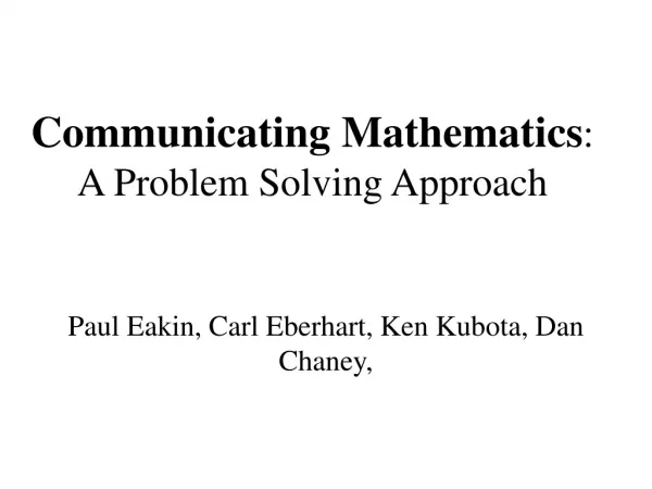 Communicating Mathematics : A Problem Solving Approach