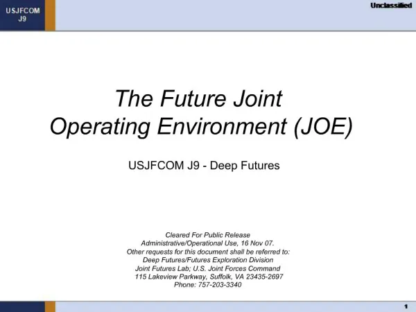 The Future Joint Operating Environment JOE