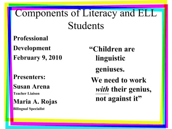 Components of Literacy and ELL Students