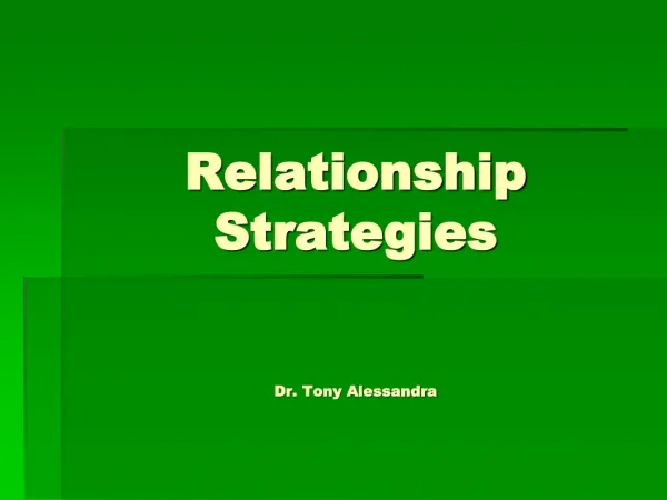 Relationship Strategies Dr. Tony Alessandra