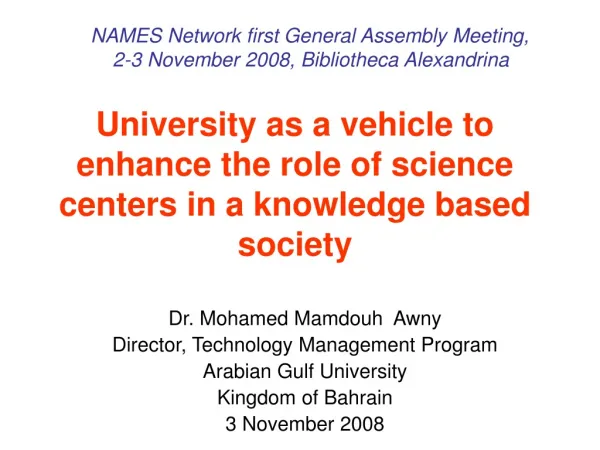 University as a vehicle to enhance the role of science centers in a knowledge based society