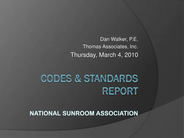 Codes &amp; standards Report National Sunroom Association