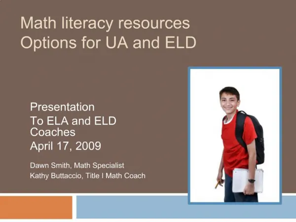Math literacy resources Options for UA and ELD