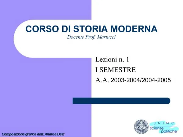 CORSO DI STORIA MODERNA Docente Prof. Martucci