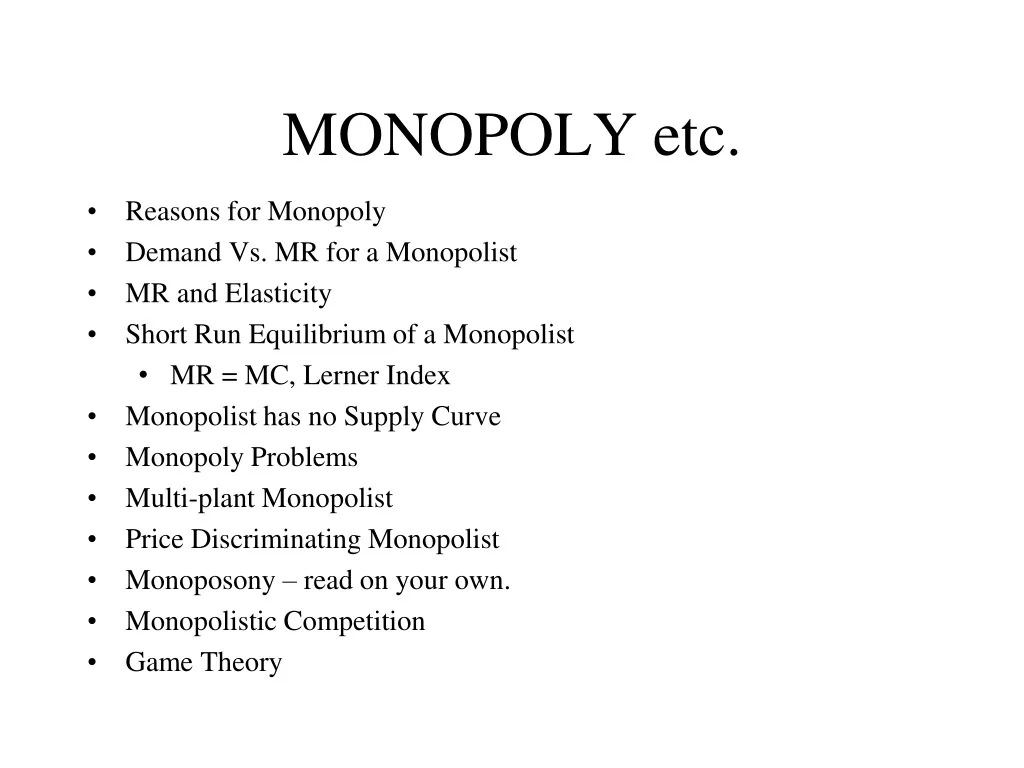 monopoly etc