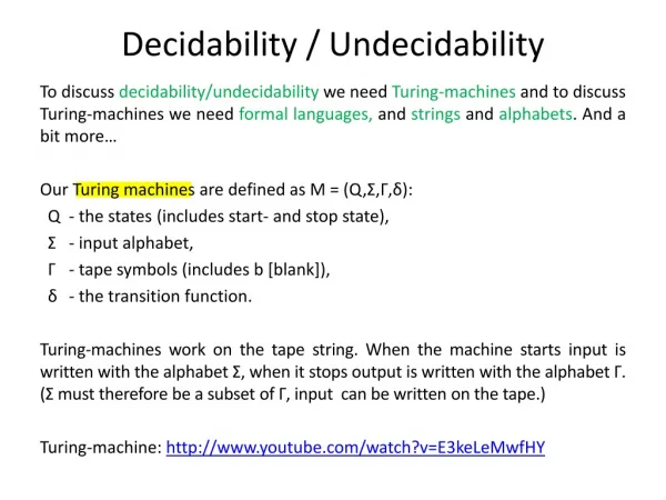 Decidability / Undecidability