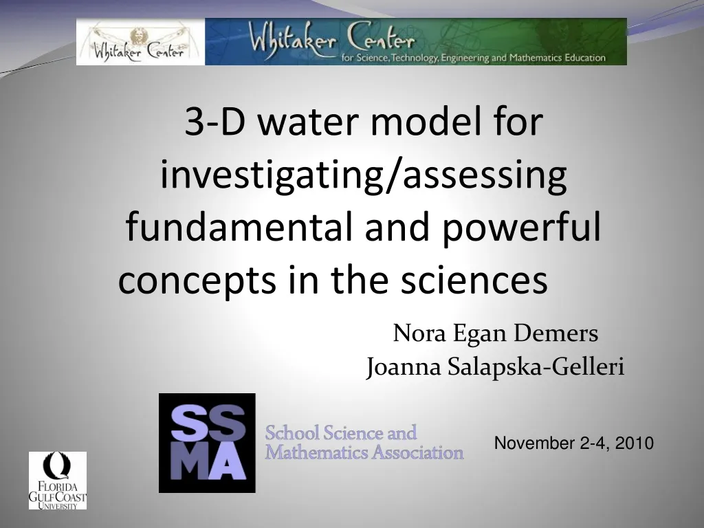 3 d water model for investigating assessing fundamental and powerful concepts in the sciences