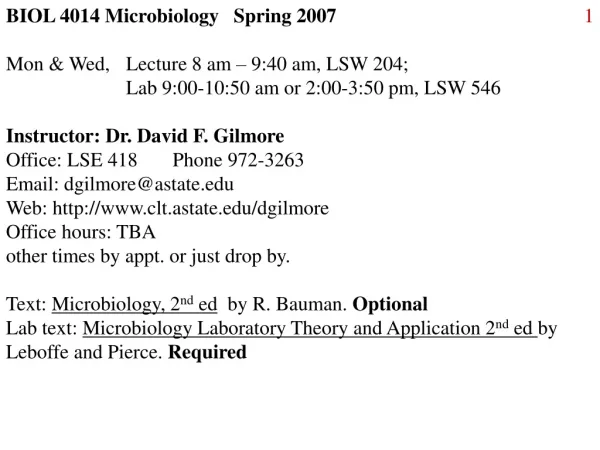 BIOL 4014 Microbiology Spring 2007