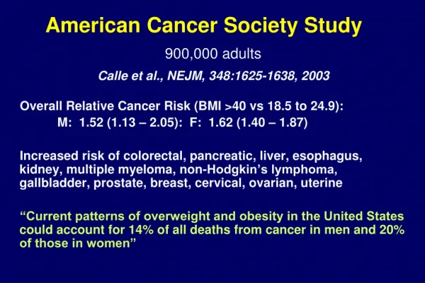 Overall Relative Cancer Risk (BMI &gt;40 vs 18.5 to 24.9):