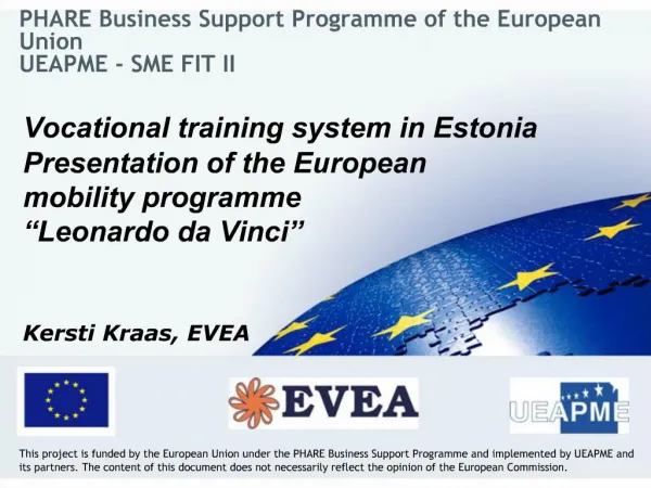 PHARE Business Support Programme of the European Union UEAPME - SME FIT II