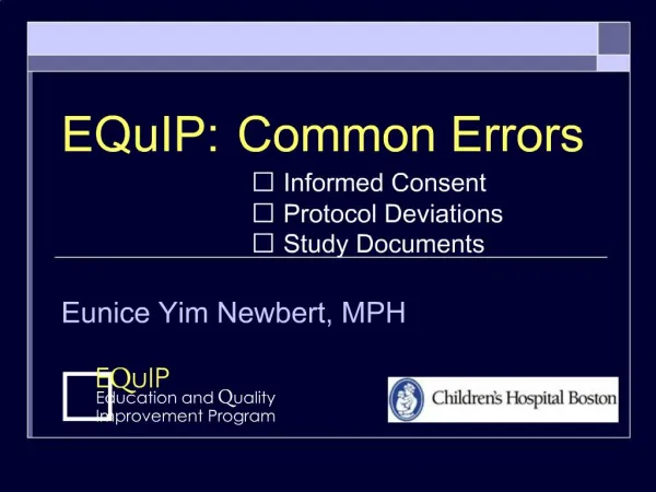 EQuIP: Common Errors Informed Consent Protocol Deviations Study Documents
