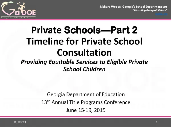 Georgia Department of Education 13 th Annual Title Programs Conference June 15-19, 2015
