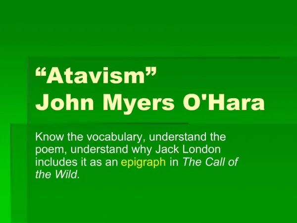 Atavism John Myers OHara