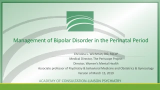 Management of Bipolar Disorder in the Perinatal Period