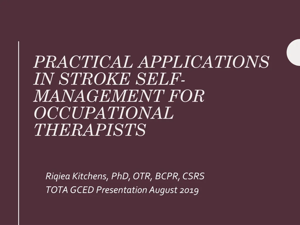 practical applications in stroke self management for occupational therapists