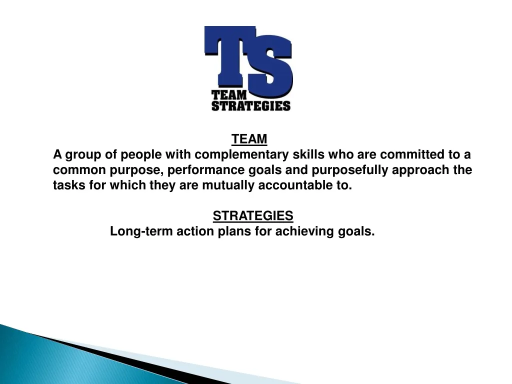 team a group of people with complementary skills