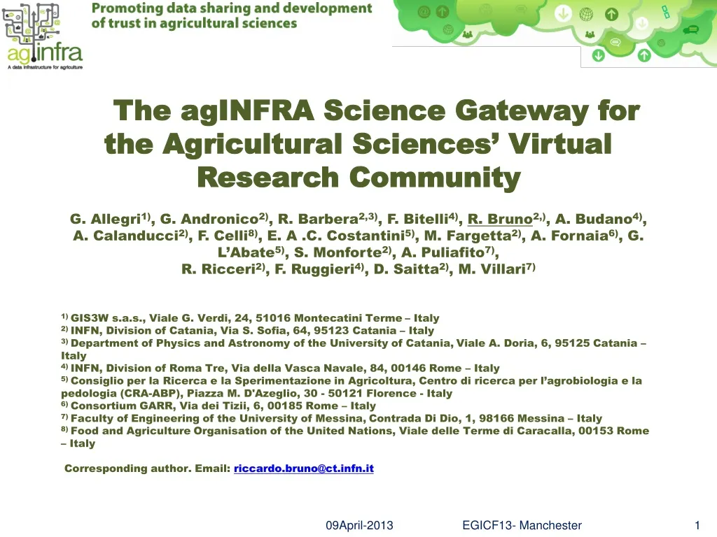 the aginfra science gateway for the agricultural