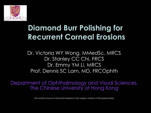 Diamond Burr Polishing for Recurrent Corneal Erosions