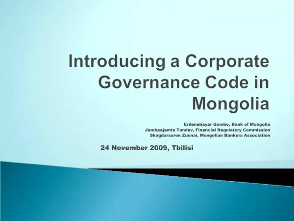 Introducing a Corporate Governance Code in Mongolia