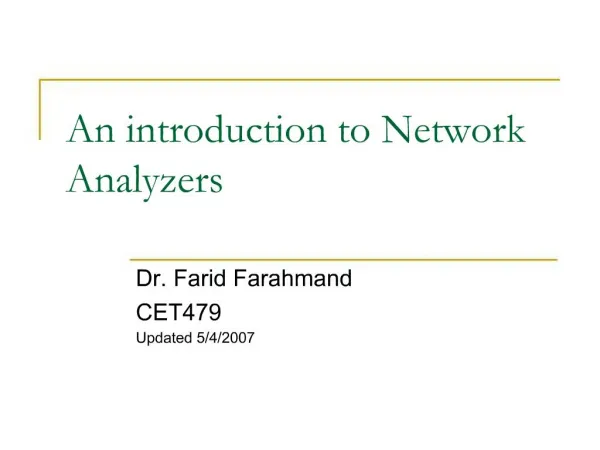 An introduction to Network Analyzers