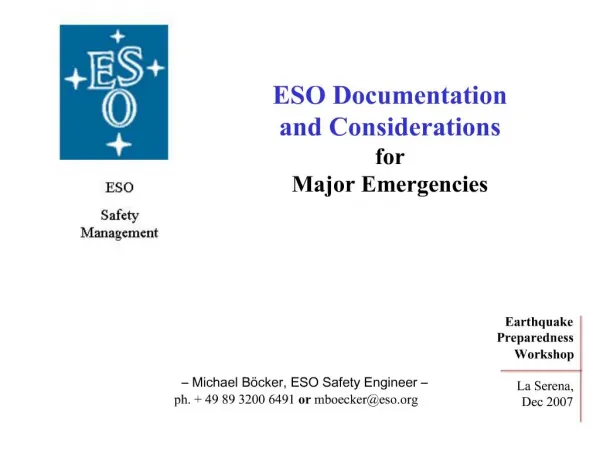 ESO Documentation and Considerations for Major Emergencies