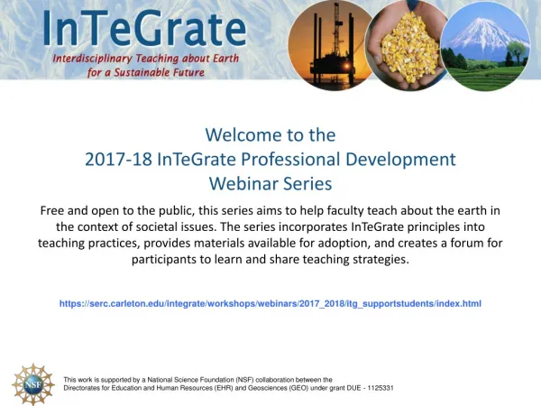 Welcome to the 2017-18 InTeGrate Professional Development Webinar Series