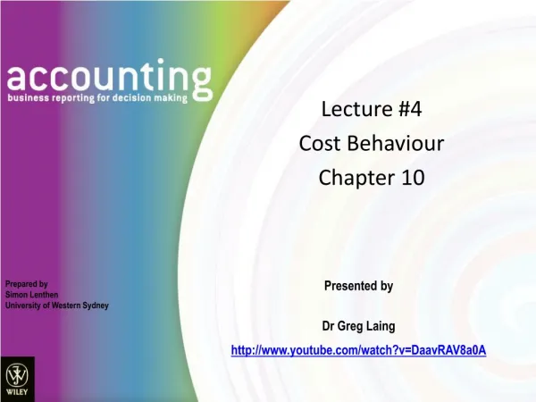 Lecture #4 Cost Behaviour Chapter 10