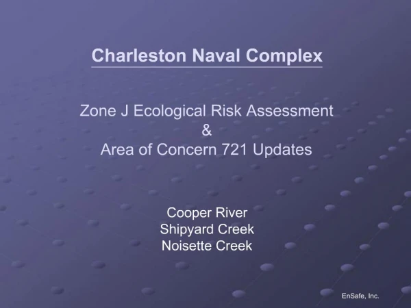 Charleston Naval Complex Zone J Ecological Risk Assessment Area of Concern 721 Updates