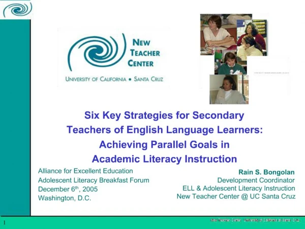Six Key Strategies for Secondary Teachers of English Language Learners: Achieving Parallel Goals in Academic Literacy