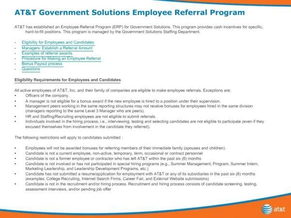ATT Government Solutions Employee Referral Program