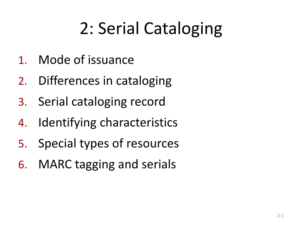 2 serial cataloging