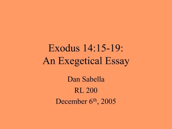 Exodus 14:15-19: An Exegetical Essay