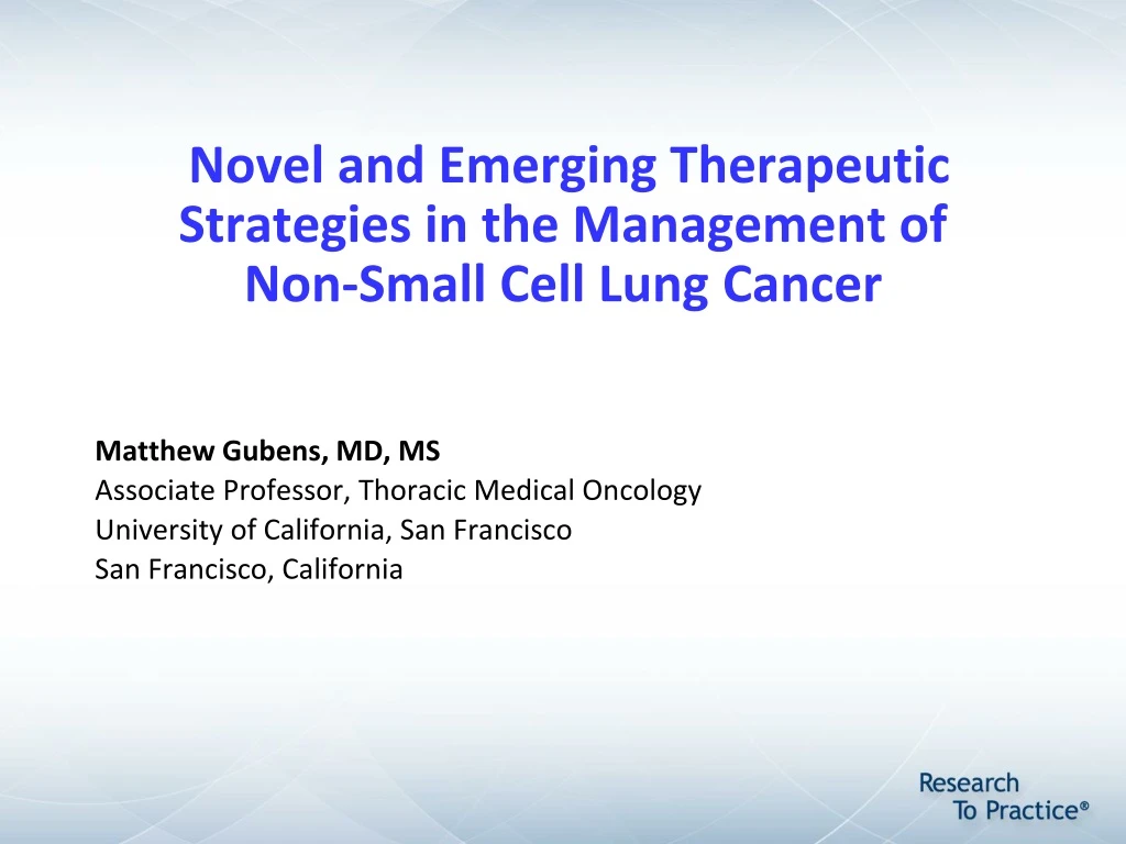 novel and emerging therapeutic strategies in the management of non small cell lung cancer