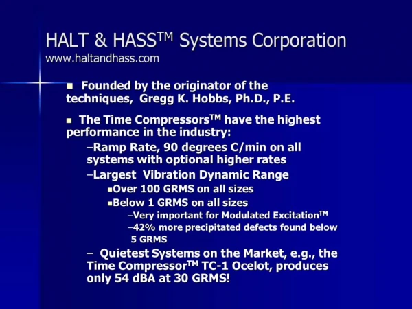 HALT HASSTM Systems Corporation haltandhass