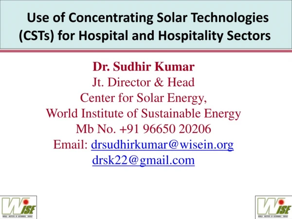 Use of Concentrating Solar Technologies (CSTs) for Hospital and Hospitality Sectors