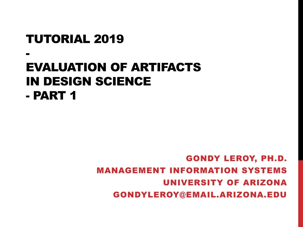 tutorial 2019 evaluation of artifacts in design science part 1