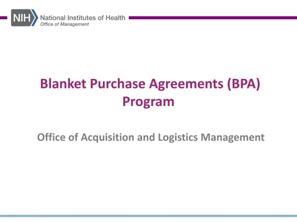 Blanket Purchase Agreements (BPA) Program