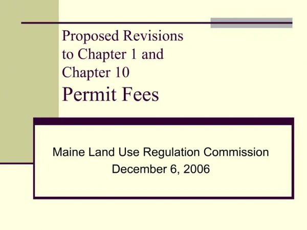 Proposed Revisions to Chapter 1 and Chapter 10 Permit Fees