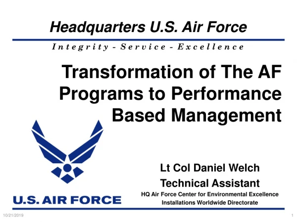 Transformation of The AF Programs to Performance Based Management
