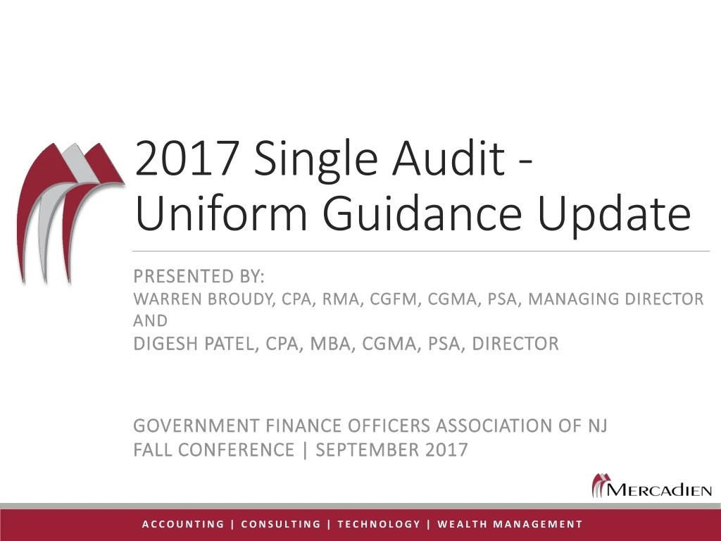 2017 single audit uniform guidance update
